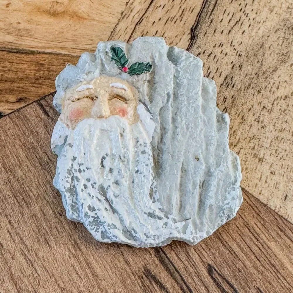 Hand-Painted Whimsical Santa Claus Holiday Brooch/Pin w/ Stone Like Appearance